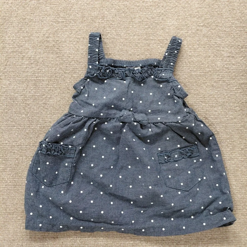 3 Pc Healthtex Baby Baby Girl Chambray Polka Dot Outfit Dress Diaper Cover 0-3 M